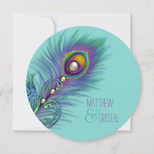 Paarse en Blauwgroen Blue Peacock Wedding Kaart