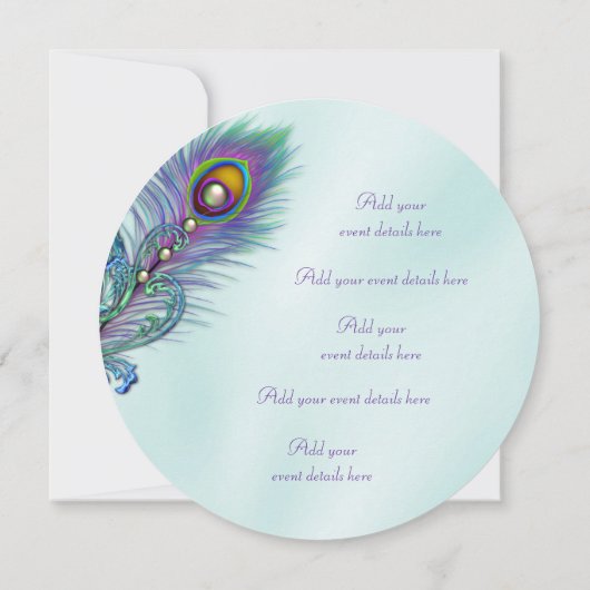 Paarse en Blauwgroen Blue Peacock Wedding Menu Kaart (Achterkant)