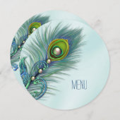 Paarse en Blauwgroen Blue Peacock Wedding Menu Kaart (Voorkant / Achterkant)