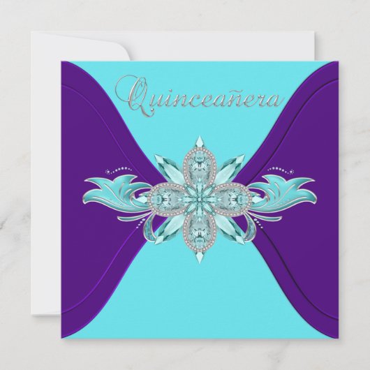 Paarse en Blauwgroen Blue Quinceanera Kaart (Voorkant)