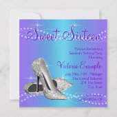 Paarse en Blauwgroen Blue Sweet 16 Party Kaart (Voorkant)