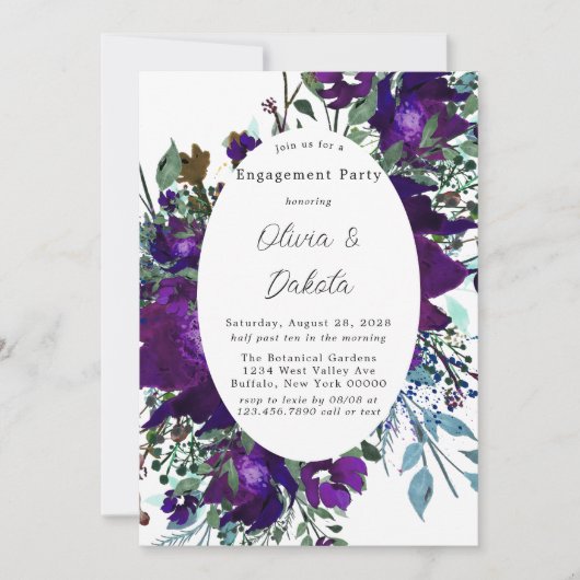 Paarse en Blauwgroen botanische Floral Engagement  Kaart (Voorkant)