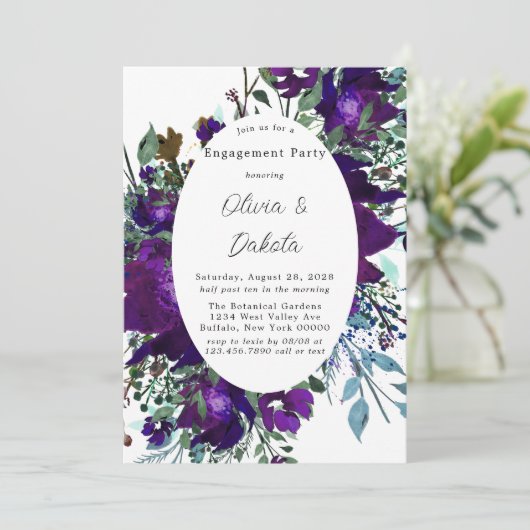Paarse en Blauwgroen botanische Floral Engagement  Kaart (Staand voorkant)