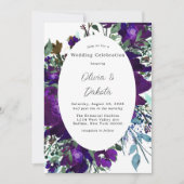 Paarse en Blauwgroen botanische Floral Wedding Kaart (Voorkant)