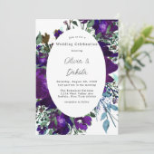 Paarse en Blauwgroen botanische Floral Wedding Kaart (Staand voorkant)