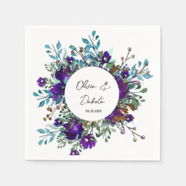 Paarse en Blauwgroen botanische Floral Wedding Servet
