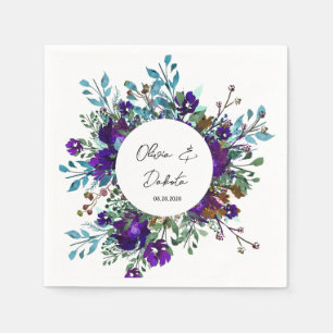 Paarse en Blauwgroen botanische Floral Wedding Servet