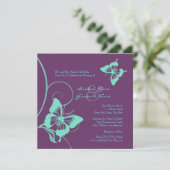 Paarse en Blauwgroen Boterfly Weduwuitnodiging Kaart (Staand voorkant)
