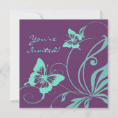 Paarse en Blauwgroen Boterfly Weduwuitnodiging Kaart (Achterkant)