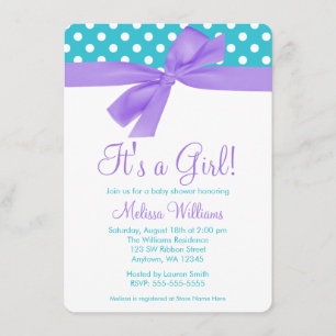 Paarse en Blauwgroen Bow Polka Dot Baby shower Kaart