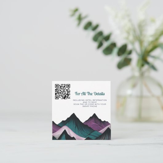 Paarse en Blauwgroen bruiloft in de bergen Informatiekaartje (Staand voorkant)