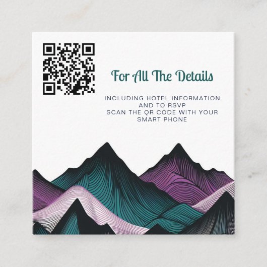 Paarse en Blauwgroen bruiloft in de bergen Informatiekaartje (Voorkant)