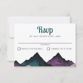 Paarse en Blauwgroen bruiloft in de bergen RSVP Kaartje (Voorkant)