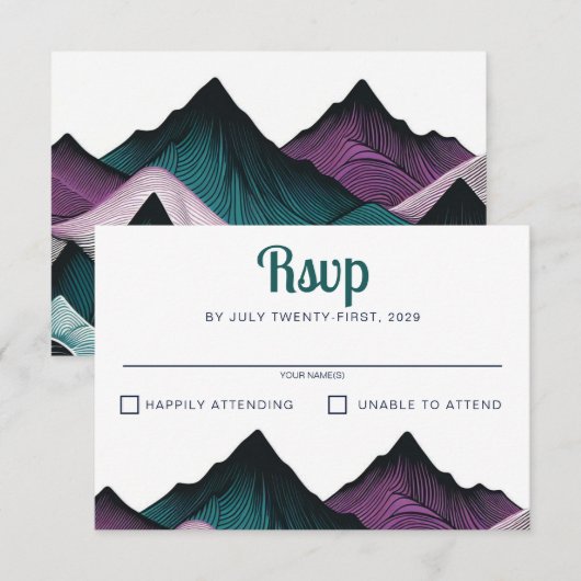 Paarse en Blauwgroen bruiloft in de bergen RSVP Kaartje (Voorkant / Achterkant)