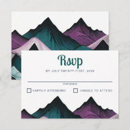 Paarse en Blauwgroen bruiloft in de bergen RSVP Kaartje
