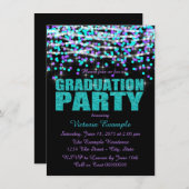 Paarse en Blauwgroen Confetti Graduation Party Kaart (Voorkant / Achterkant)