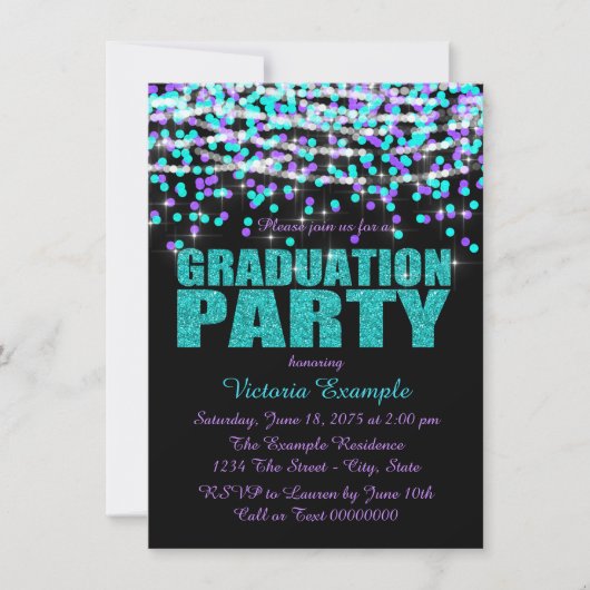 Paarse en Blauwgroen Confetti Graduation Party Kaart (Voorkant)