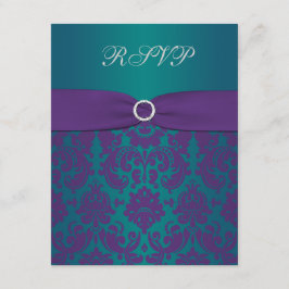 Paarse en Blauwgroen Damask Wedding RSVP-kaart RSVP Kaartje