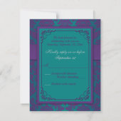 Paarse en Blauwgroen Damask Wedding RSVP-kaart RSVP Kaartje (Achterkant)