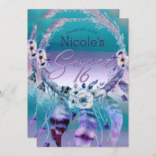 Paarse en Blauwgroen Dream Catcher Boho Sweet 16 P Kaart