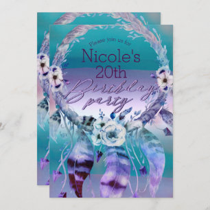 Paarse en Blauwgroen droomcatcher Boho Birthday Pa Kaart