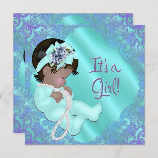 Paarse en Blauwgroen etnische Baby Girl Shower Kaart (Voorkant / Achterkant)