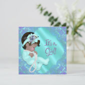 Paarse en Blauwgroen etnische Baby Girl Shower Kaart (Staand voorkant)