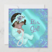 Paarse en Blauwgroen etnische Baby Girl Shower Kaart (Voorkant)