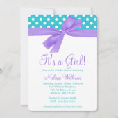 Paarse en Blauwgroen Faux Bow Polka Dot Baby showe Kaart (Voorkant)