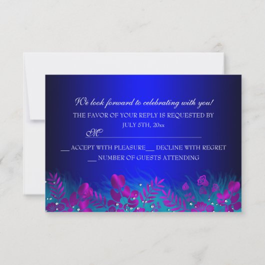 Paarse en Blauwgroen Floral Masquerade Party RSVP (Achterkant)