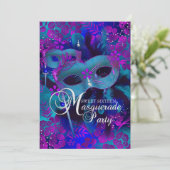 Paarse en Blauwgroen Floral Masquerade Sweet 16 Ui Kaart (Staand voorkant)