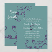 Paarse en Blauwgroen Floral Swirl Wedding Kaart (Voorkant / Achterkant)