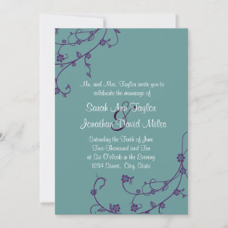 Paarse en Blauwgroen Floral Swirl Wedding Kaart