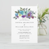 Paarse en Blauwgroen Floral Wedding-uitnodigingen Kaart (Staand voorkant)