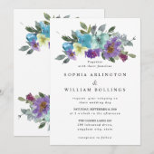 Paarse en Blauwgroen Floral Wedding-uitnodigingen Kaart (Voorkant / Achterkant)