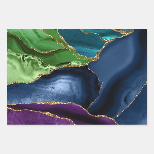 Paarse en Blauwgroen glitter Peacock Agate Inpakpapier Vel (Voorkant 2)