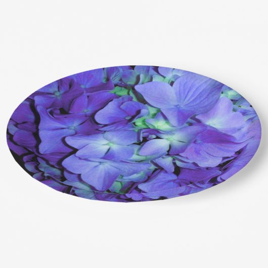 Paarse en blauwgroen hydrangea, paarse blauwe bloe papieren bordje (Gekanteld)
