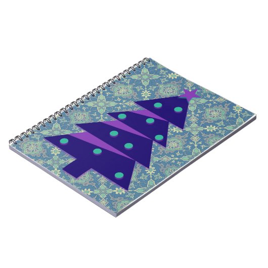 Paarse en Blauwgroen kerstboom stijl Notitieboek (Linkerzijde)