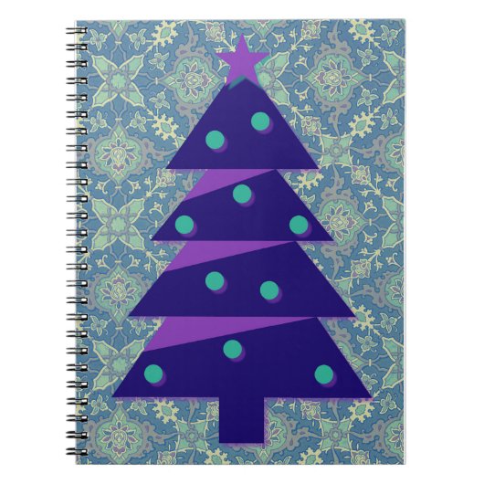 Paarse en Blauwgroen kerstboom  stijl Notitieboek (Voorkant)