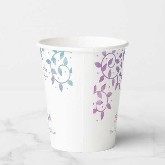 Paarse en Blauwgroen levensboom van Mitzvah Papieren Bekers (Rechts)