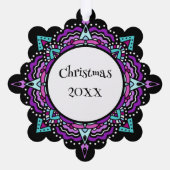 Paarse en Blauwgroen Mandala Kerst Ornament Kaart (Achterkant)