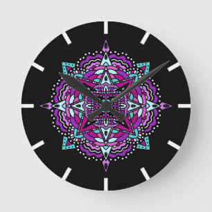 Paarse en Blauwgroen Mandala Ronde Klok