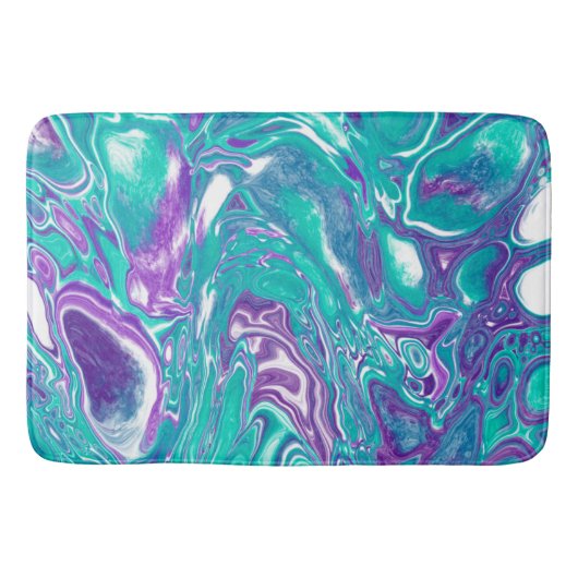 Paarse en blauwgroen marmerende kunstcellen badmat (Voorkant)