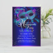 Paarse en Blauwgroen maskers Masquerade Party uitn Kaart (Staand voorkant)