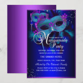 Paarse en Blauwgroen maskers Masquerade Party uitn Kaart (Voorkant / Achterkant)