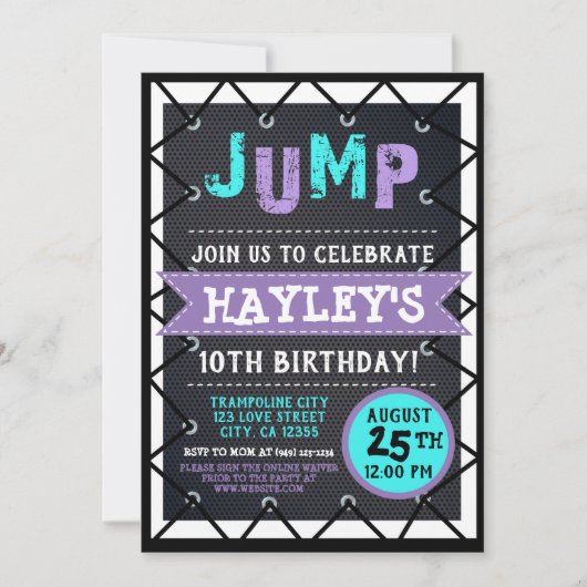 Paarse en Blauwgroen meisjes Jump & Play Trampolin Kaart (Voorkant)