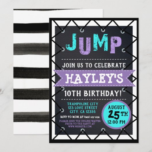 Paarse en Blauwgroen meisjes Jump & Play Trampolin Kaart (Voorkant / Achterkant)