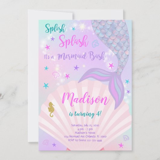 Paarse en Blauwgroen Mermaid Tail Verjaardagsuitno Kaart (Voorkant)