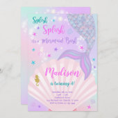 Paarse en Blauwgroen Mermaid Tail Verjaardagsuitno Kaart (Voorkant / Achterkant)