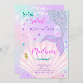 Paarse en Blauwgroen Mermaid Tail Verjaardagsuitno Kaart